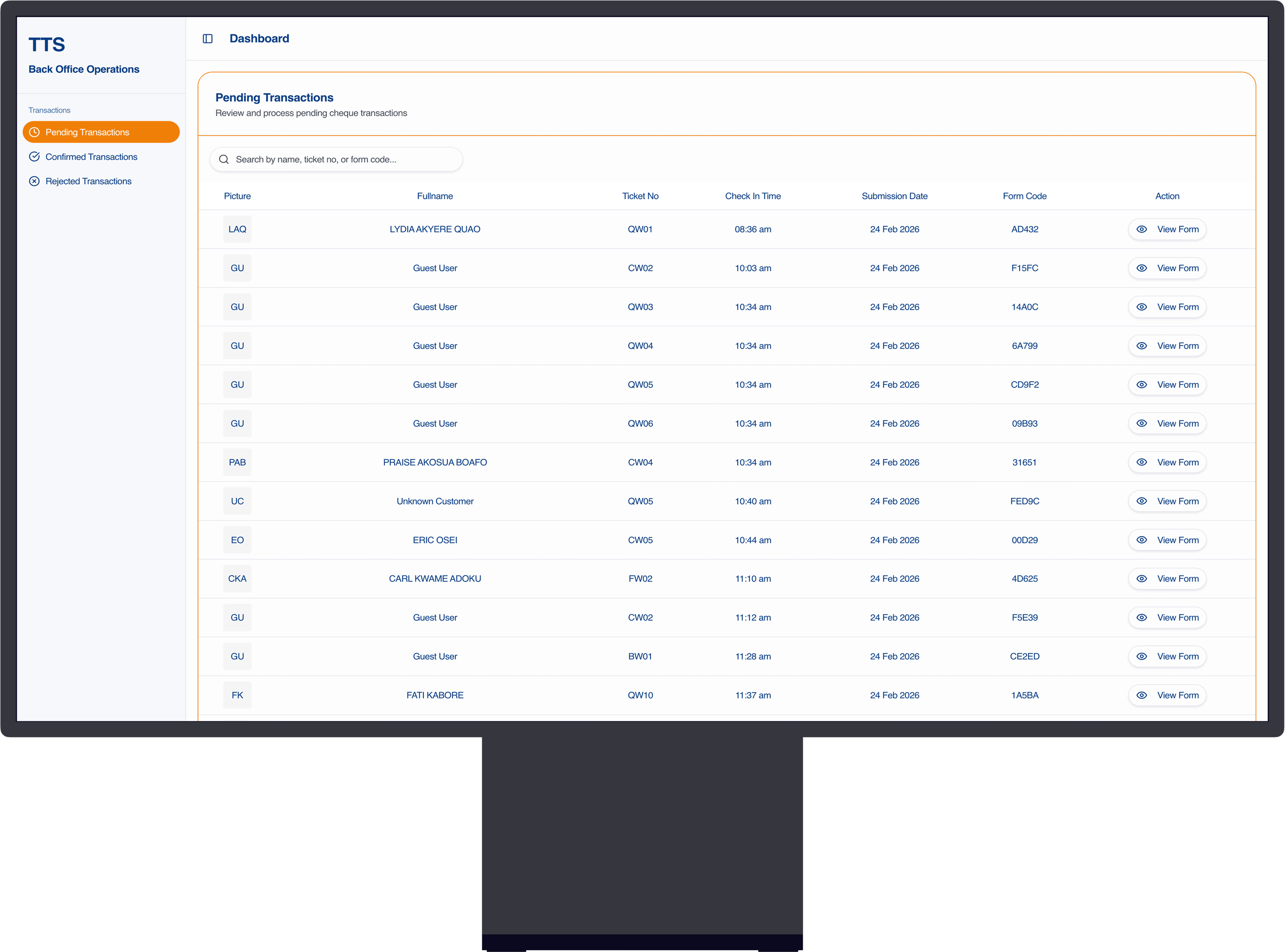 GiTLog Back Office Operations — Form review and approval interface